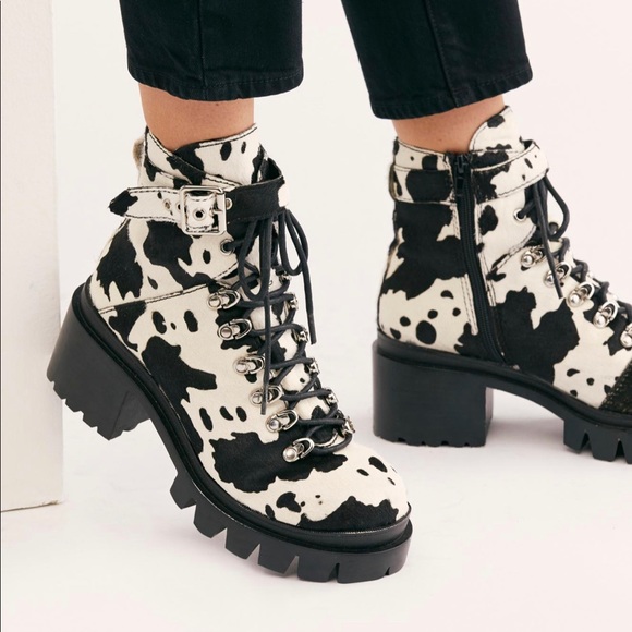 Jeffrey Campbell Printed Check Lace Up Boot Cow - Picture 2 of 8